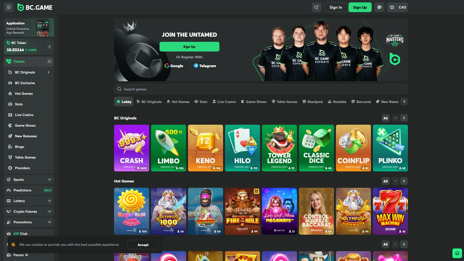 BC.GAME game lobby