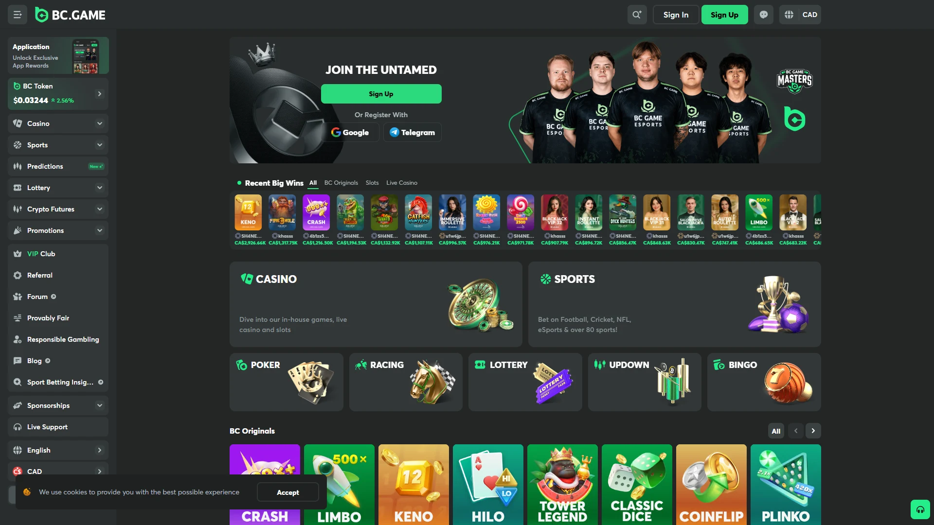 BC.GAME homepage