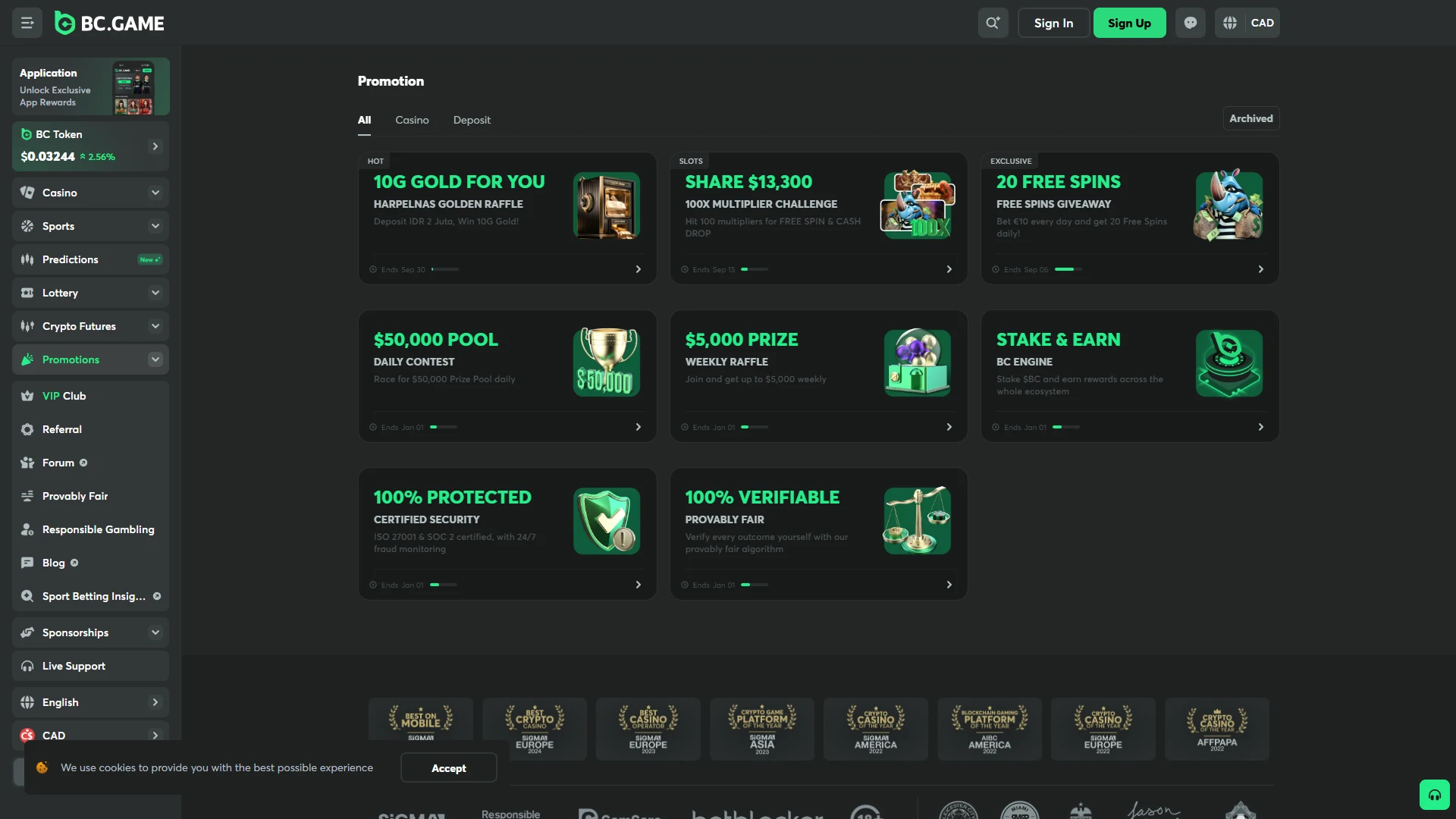BC.GAME promotions page